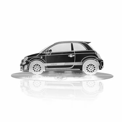 Fiat 500 Abarth engraved silhouette model in stainless steel